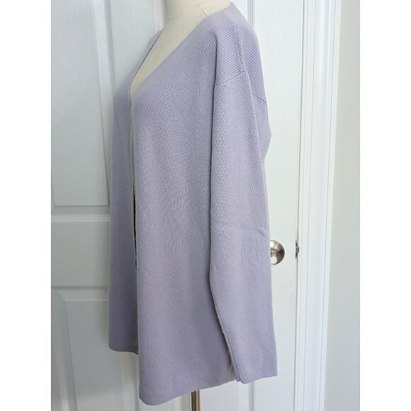 Linda Allard Ellen Tracy Purple Collarless 100% Cashmere Open Cardigan Sz M - Picture 4 of 10